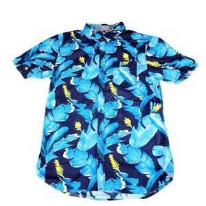 Vans Off‎ The Wall Hawaiian Button Up Shirt M Men Short Sleeve Blue Tailored Fit